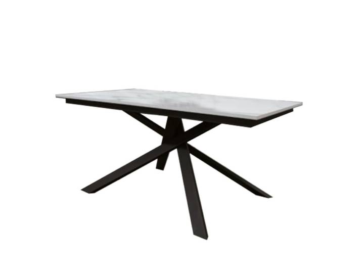 Table extensible bois effet marbre blanc, pieds anthracite 160x90