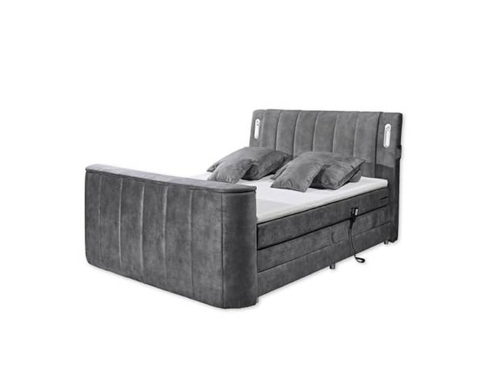 Stella Trading Dallas 6 Boxspringbett 180x200 elektrisch verstellbar, Anthrazit - Bequemes Doppelbett mit motorisierter TV-Halterung & LED-Beleuchtung - 186 x 126 x 244 cm (B/H/T)