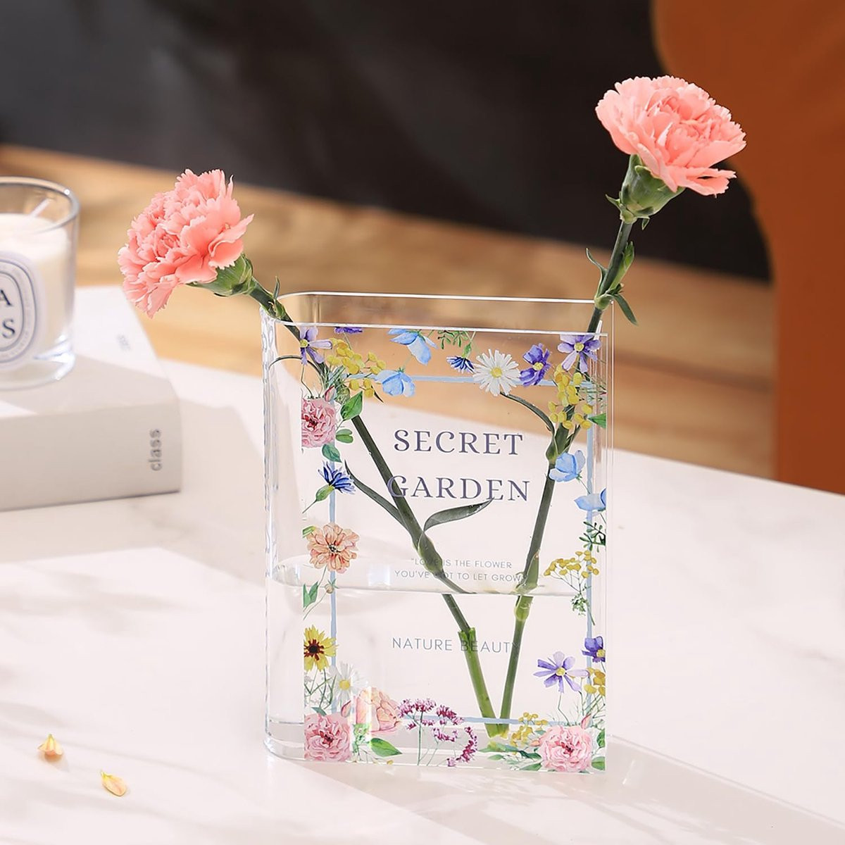 SnelShoppen Book Vase - Unieke acryl boekvormige vaas voor bloemen en decoratie