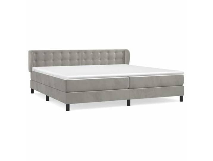 PUGYNBK Boxspringbett aus Samt, Hellgrau, 200 x 200 cm Verstellbares Kopfteil, Taschenfederkerne, mittlere Festigkeit, weicher Schutz