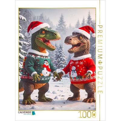 CALVENDO Puzzle Zwei Dinos haben Spaß im weihnachtlichen Schnee | 1000 Teile Lege-Größe 64x48cm Foto-Puzzle für glückliche Stunden