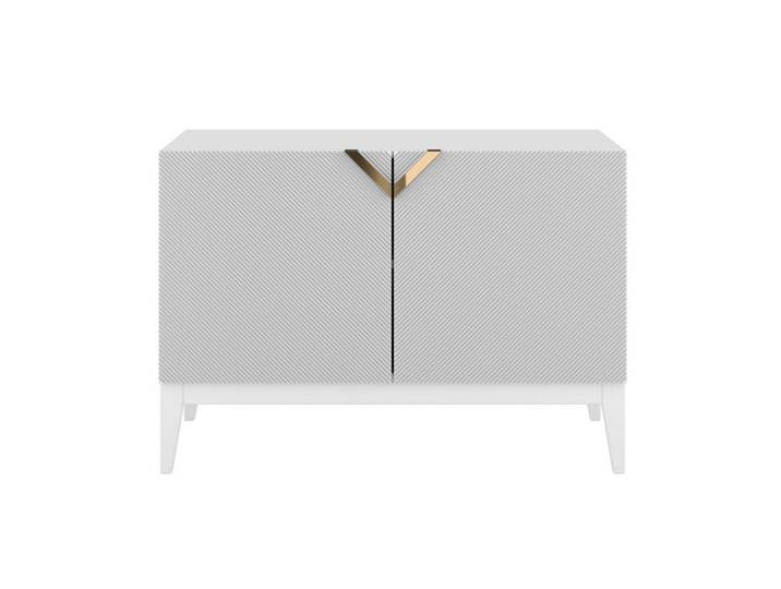 Visby Sideboard Demi 2D Long, Weiß-Gold, Mit Gefrästen Fronten, Massive Buche, Buchenholz, 100.5x70x42 cm, Kleinmöbel, Kommoden, Sideboards