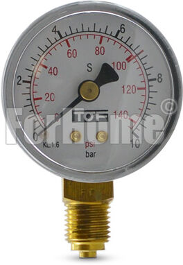 Manometro Co2 Ricambio Ø50-Scala Bar E Psi-Fondo Scala 10 Bar-Tacca 7 Bar Per Co