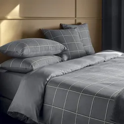 Hugo Boss Home Satin Bettwäsche Check 155x220 cm + 80x80 cm | magnet - grau