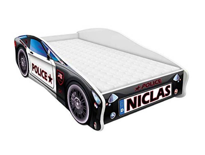 ACMA Autobett 140x70 cm mit Matratze und Lattenrost - Kinderbett Auto personalisiert mit Name, Modell 3, stabiles Jugendbett für Kinderzimmer, belastbar bis 120 kg