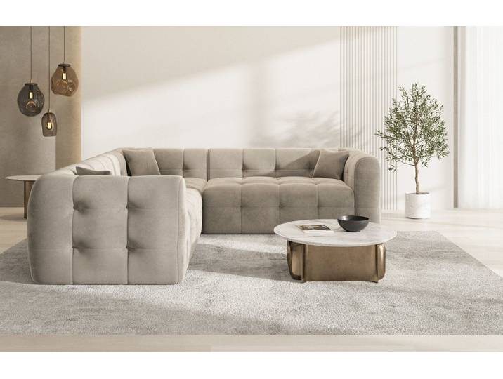 Sofa Dreams Ecksofa Sofa Polsterstoff Eckcouch Samt Lounge Couch Sevilla L Form, Chesterfield Design