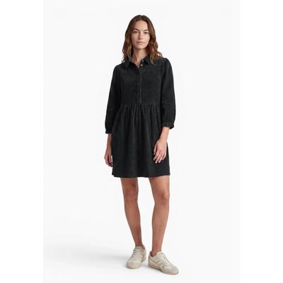 Midikleid STREET ONE STUDIO, Damen, Gr. 40, EURO-Größen, schwarz (inked grau), Web, 100% Baumwolle, unifarben, normal knielang, V-Ausschnitt, abgesteppt, Kleider Midikleid, mit Knopfleiste