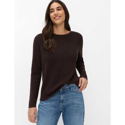 Strickpullover BRAX "Style LESLEY", Damen, Gr. 36, braun (dunkelbraun), Strick, 100% Baumwolle, Rundhals, Pullover Strickpullover, Strickpullover aus reiner Baumwolle