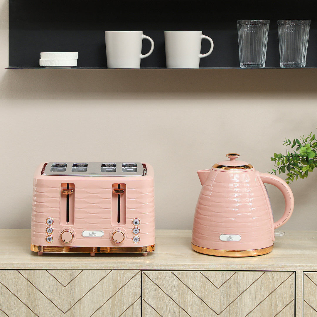 HOMCOM Kettle and Toaster Set 1.7L Kettle & 4 Slice Toaster Pink 4 - Slice