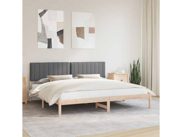 Massivholz Kiefernholz Leinen Optik Schlafzimmer Bettgestell Grau 200 x 200 Bettgestell Massivholz Kiefer mit Polster Kopfteil Dunkelgrau 200x200 cm Lattenrost Ohne Boxspring Lesen Entspannen