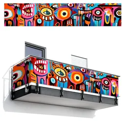 BALKON-SICHTSCHUTZ Abstrakt - Gesicht - Farbenfroh Deko XXL 500x100 cm