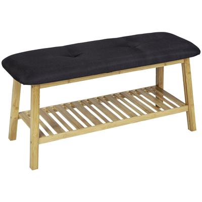 Schuhbank WENKO "Ecori", schwarz (schwarz, natur, natur), B:90cm H:45cm T:33cm, Bambus, Polyester, Sitzbänke, Schuhbank, mit Sitzpolster