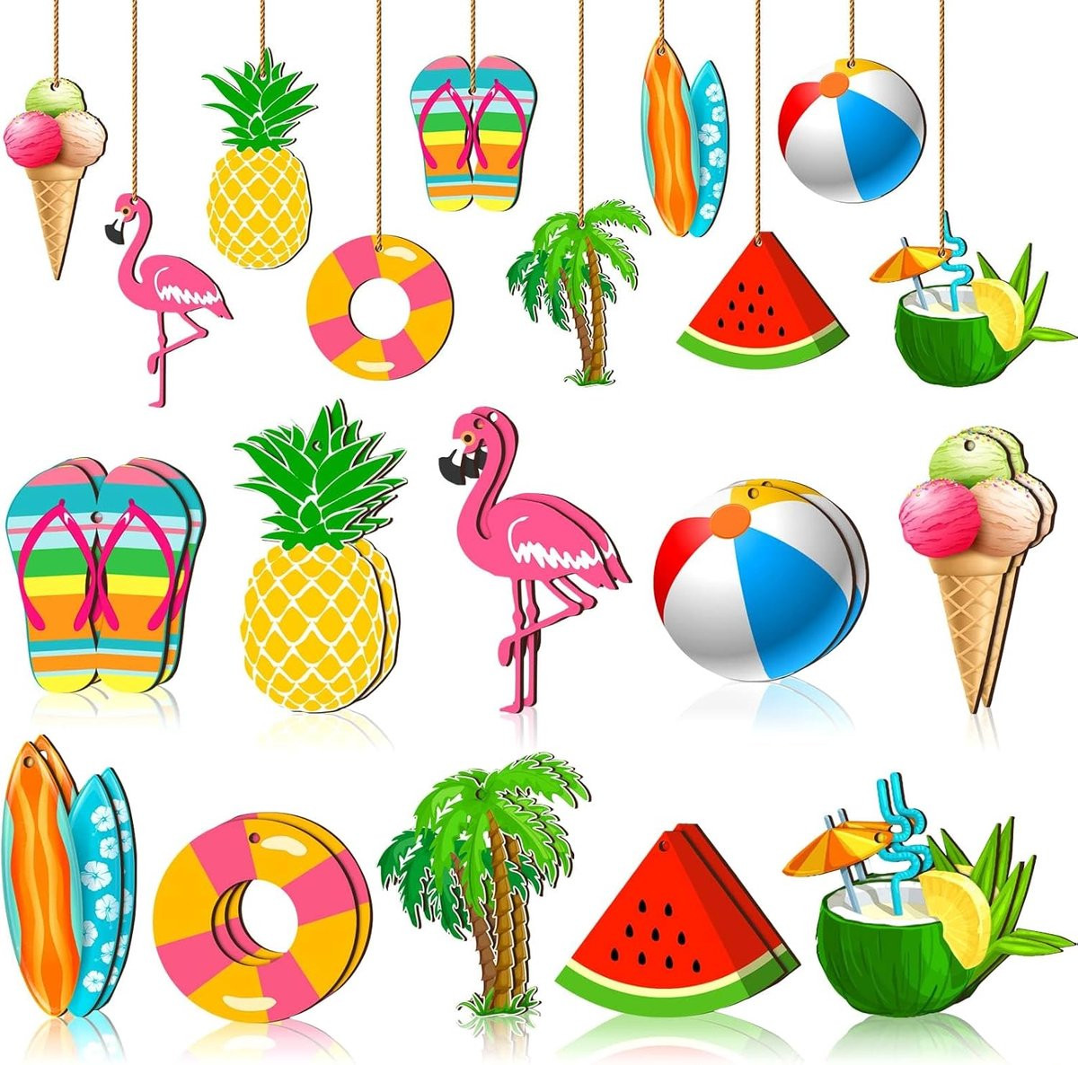 20 stuks Houten Hangers Zomer Decoratie Hawaii Stijl met Touw