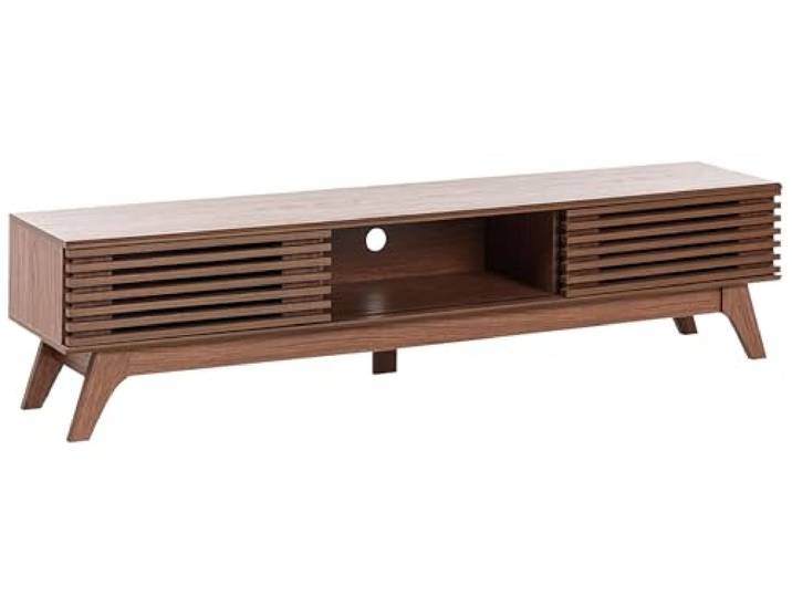 Beliani TV-Möbel Dunkelbraun Faserplatte 2 Türen Fernsehtisch Holzwerkstoff, Braun, 3 Einlegeböden, Retro, Matt, 180 x 40 x 44 cm