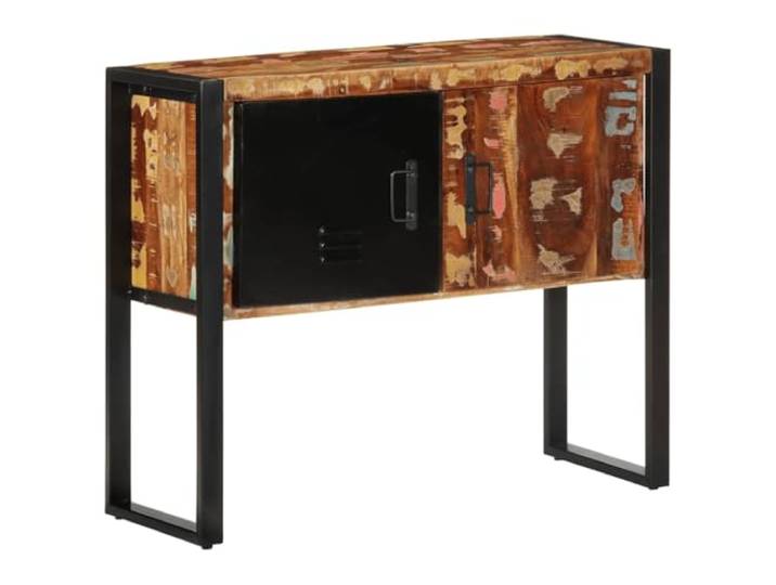 Favemtsl Konsolenschrank Massives Altholz 90x35x75 cm Beistellschrank Kompakte Kommode aus recyceltem Holz für Wohnzimmer und Flur mit 2 Türen und robusten Metallfüßen.