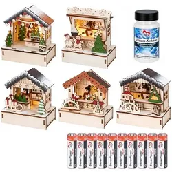 KARIN JITTENMEIER Kreativ-Set LED Häuschen versch. Designs & Traumschnee, 16tlg.