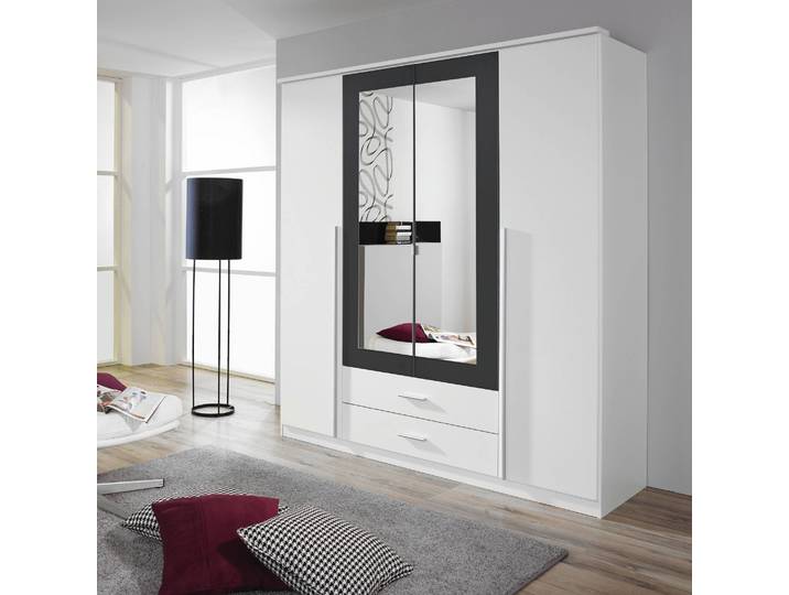 Drehtürenschrank Krefeld 181cm Weiß/Alpinweiß/Graumetallic
