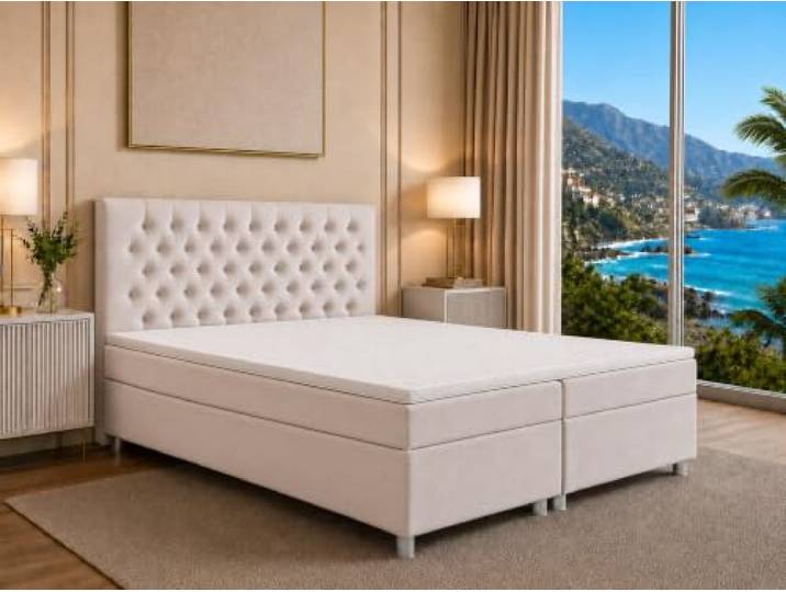 Best For Home Trinity K-14 Boxspringbett 160x200 cm mit Matratze & Stauraum Elegantes Boxspringbett mit 7-Zonen-H3-Bonellfederkernmatratze, Topper, Bettkästen und hochwertigem Polsterdesign.