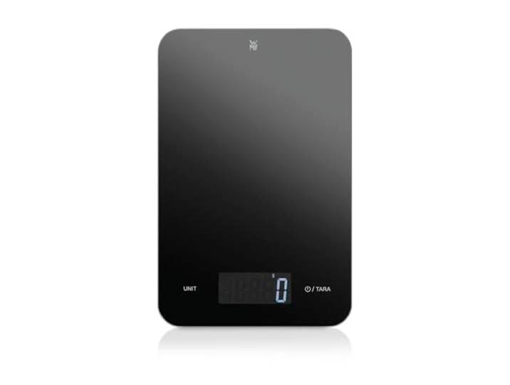 WMF Digitale Küchenwaage schwarz 23 x 15 x 2 cm, Backwaage, Haushaltswaage, Küchenwaage digital, Sicherheitsglas, grammgenau, Tara-Funktion, 5kg Maximalgewicht, schwarz