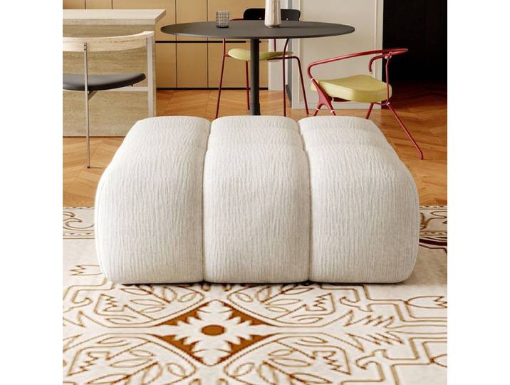 Pouf Repose-Pieds - 78x78x43 cm - Ottoman Compression en Mousse sans Ossature - Blanc