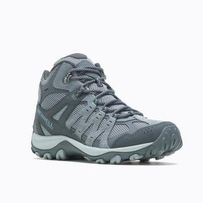 Wanderschuh MERRELL "ACCENTOR 3 MID WP", Damen, Gr. 37, atmungsaktiv, grau (monument), Leder, Textil, Schuhe Wanderschuh, wasserdicht