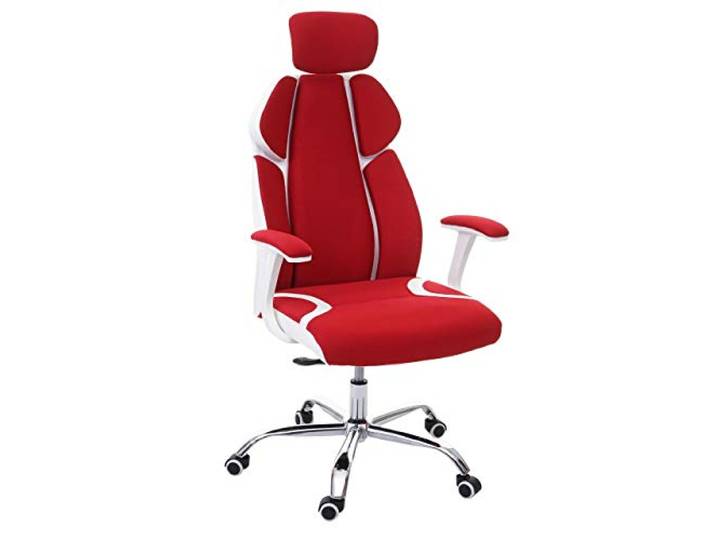 Mendler Bürostuhl HWC-F12 Stoff/Textil + Kunstleder - rot/weiß