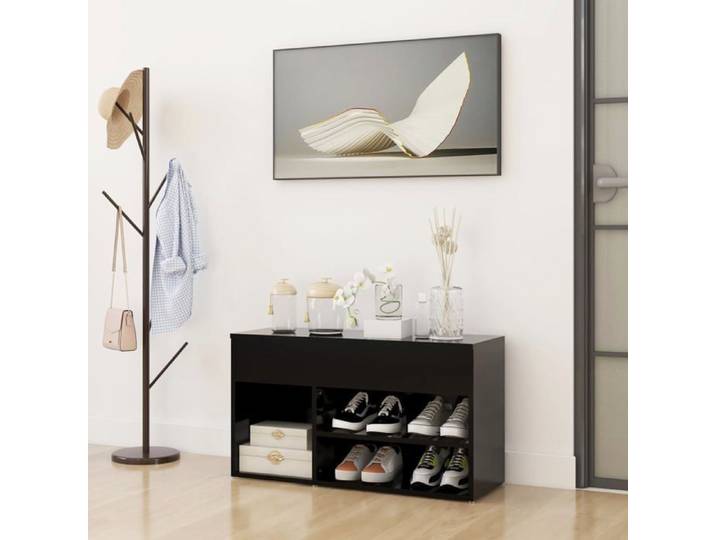 SALE 2026  Meuble à chaussures Noir - Banc à chaussures Noir 80x30x45cm - Bois d'ingénierie PRO969373376