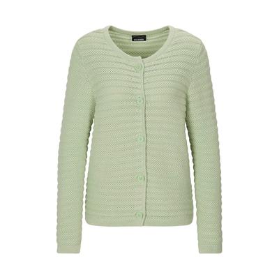 Strickjacke GOLDNER "Ajourjacke in Querrippen-Optik", Damen, Gr. 52, grün (salbei), Obermaterial: 100% Baumwolle CO., Strickjacken Strickjacke, modischer Strukturstrick