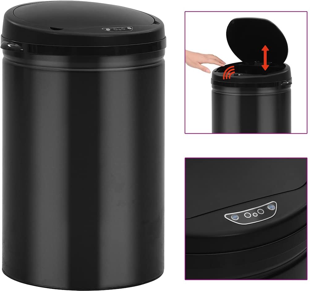 vidaXL Poubelle à capteur automatique 30 L Acier au carbone Noir