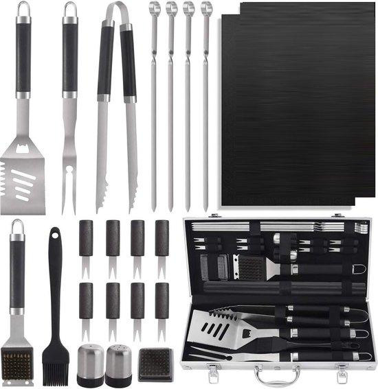 21-delige zwarte grillset met roestvrijstalen barbecue-accessoires