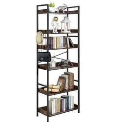 VEVOR Industrie-Bücherregal, 6-stufig, Vintage-Leiterregal mit Metallrahmen, Bücherschrank mit offenen Fächern, Standregal für Wohnzimmer, Schlafzimmer, Küche, Homeoffice, Rustikales Braun