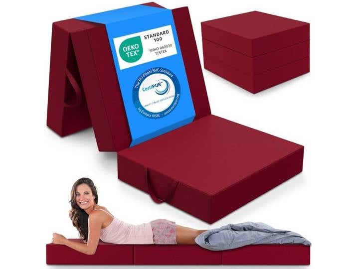 ELONEO Matelas Pliant 3 Parties Mousse Épaisse 15 cm Lavable Pour Adulte 90x200x15 cm rouge