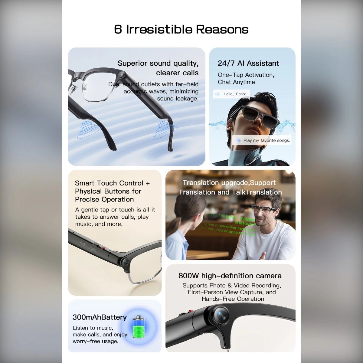 INF Smart Glasses Ink Lens Modell — 8MP Kamera, KI-Echtzeitübersetzung, Bluetooth 5.4, 7h Audio