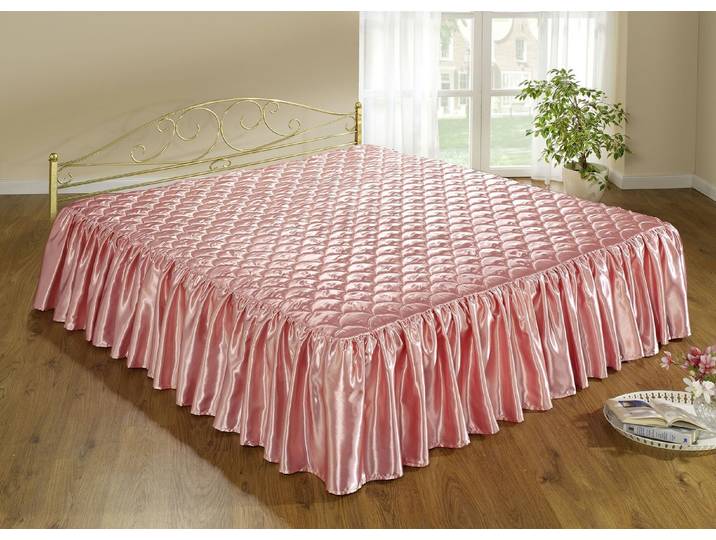 Edel glänzende Tagesdecke mit Steppung in Muscheloptik, Rosa, Größe 906 (für franz. Bett, 3 Volants, 220x250 cm)