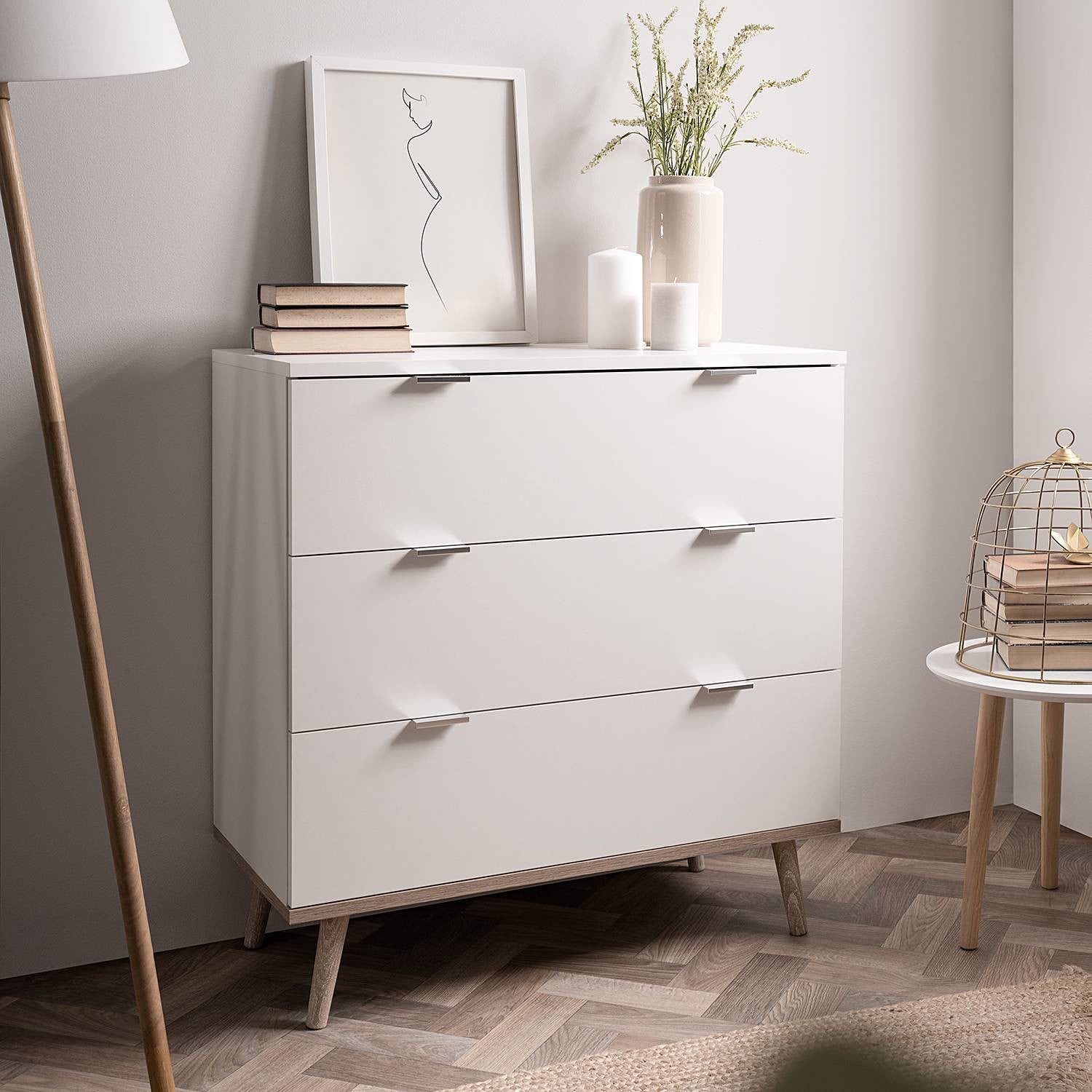 CaliCosy Commode met 3 laden Copenhague wit/bruin