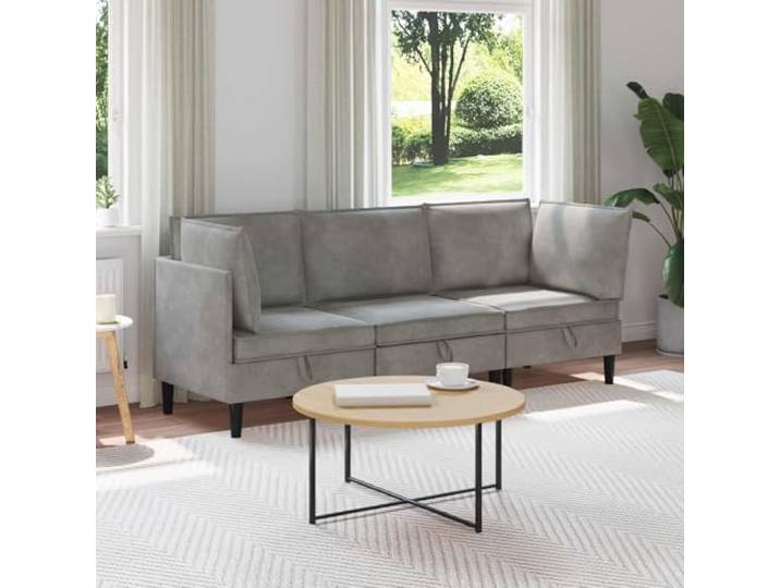 Xolmizyn Wohnzimmergarnitur 3-TLG Samt Sofa Hellgrau 210 x 70 x 82 cm Mit Stauraum, Boxkissen-Design, Ergonomische Form, Leichte Pflege