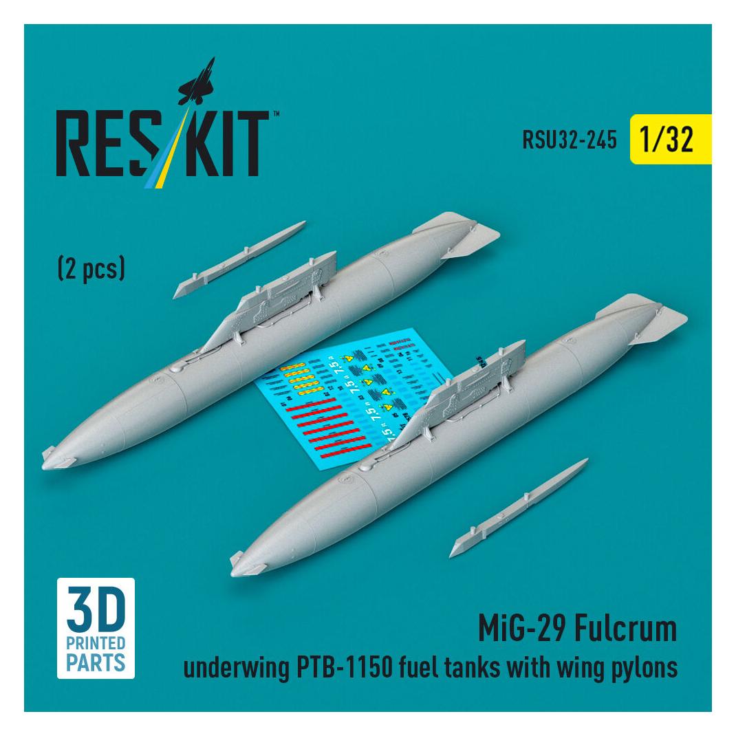 ResKit MiG-29 Fulcrum underwing PTB-1150 fuel tanks with wing pylons (2 pcs) (3D Printed) (RSU32-0245)