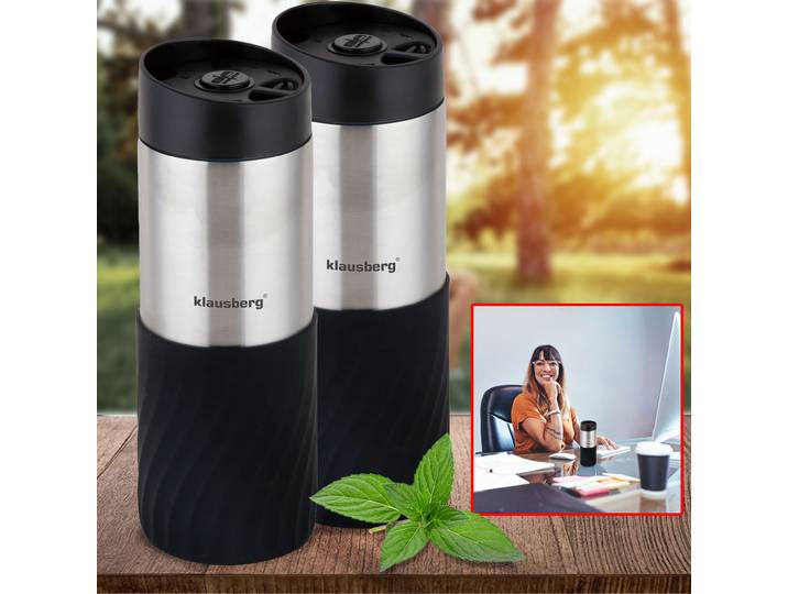 2er-Set Doppelwandiger Thermobecher, 420ml, schwarz