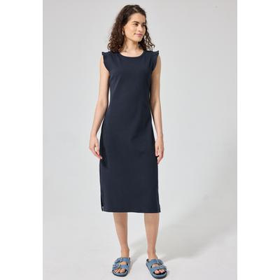 Jerseykleid STREET ONE STUDIO, Damen, Gr. 42, EURO-Größen, maritime blau, Jersey, 95% Baumwolle, 5% Elasthan, unifarben, comfort fit Midi, Rundhals, Rüschen, Kleider Jerseykleid, in Unifarbe