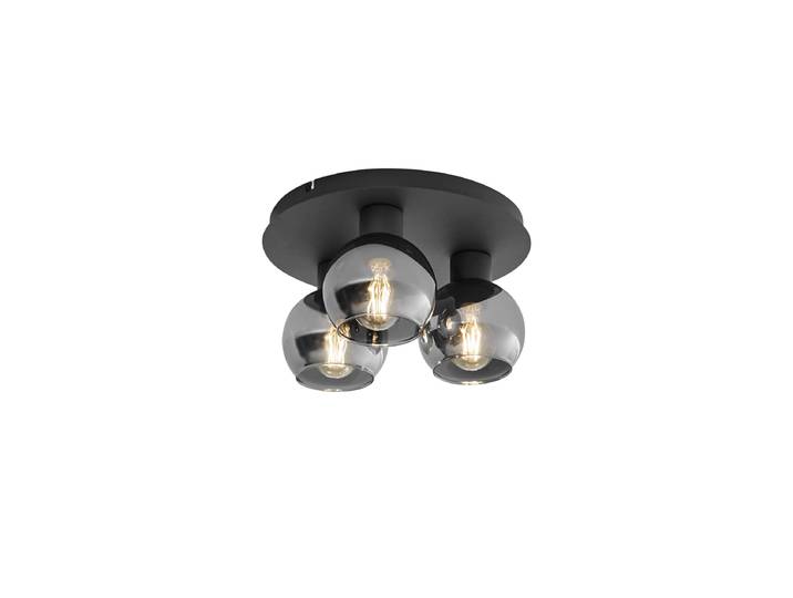 Plafonnier intelligent noir avec verre fumé 3 lumières avec WiFi