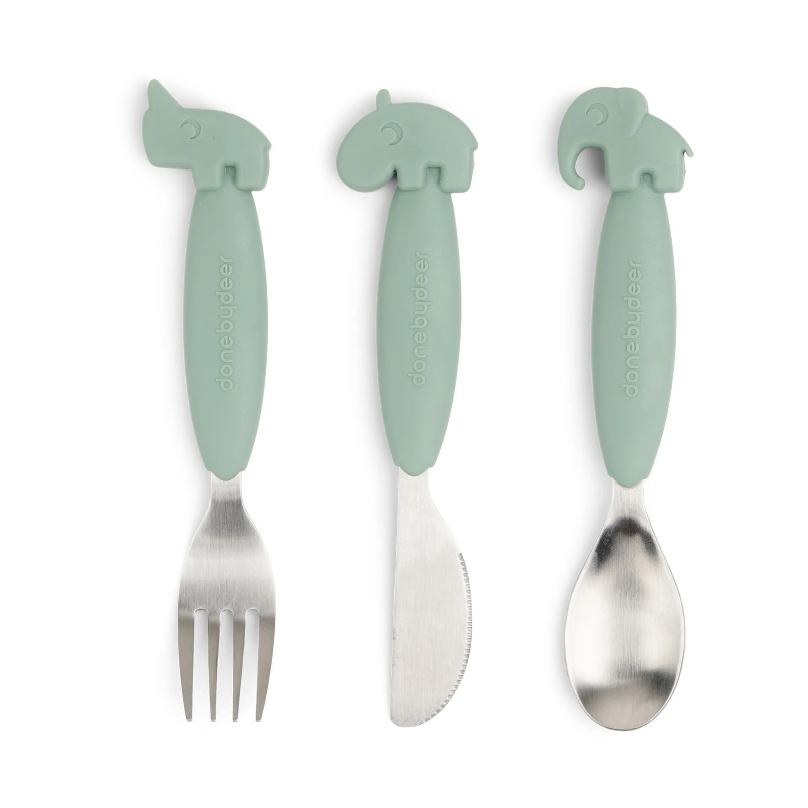 Done by deer Deer Friends Easy-grip bestekset 3-delig Green