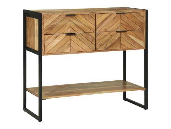 HAQWRDQSG Konsolentisch Massivholz Akazie Flurtisch 90x35x80cm Vier praktische Schubladen und schwarzes Stahlgestell bieten Ordnung im Flur sowie eleganten Stauraum im Wohnzimmer.