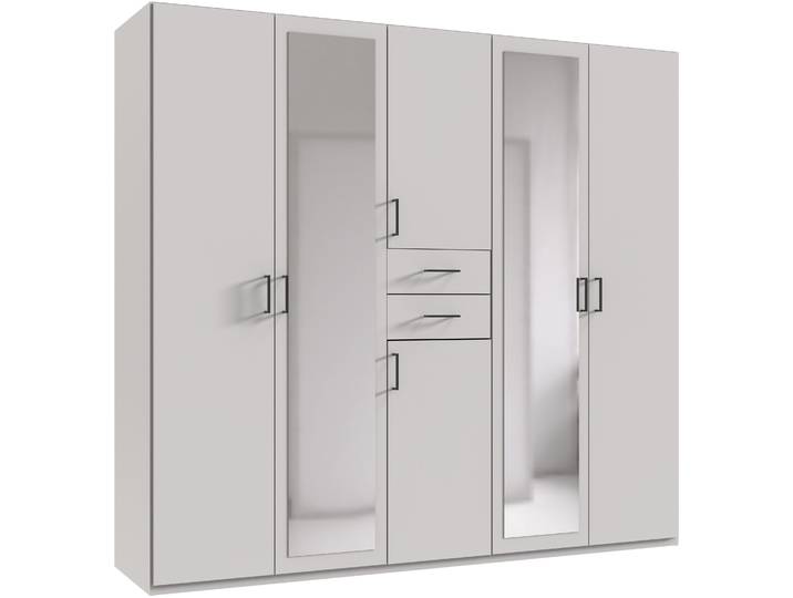 Kleiderschrank, Schwarz/Weiß, 225x207x58 cm, Kunststoff & Glas, Drehtüren mit Spiegel, Landhaus, Wimex