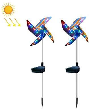 Everyday Crate Solar Windmill Garden Lights 2 Pack Waterproof LED Lawn Decor With Auto On Off Solar Windmill Garden Lights 2 Pack Waterproof LED Lawn Decor With Auto On Off