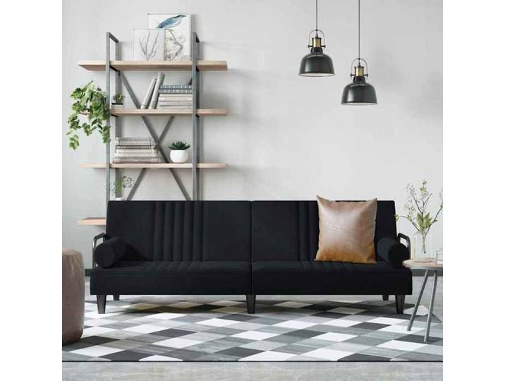 Moderne Canapé-lit pratique - avec accoudoirs - noir - velours - 205x100x47 cm - Banquette convertible @FR 4442