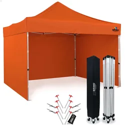 BRIMO Faltpavillons Marktzelt 3x3m - mit 3 Wänden - Orange
