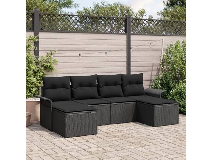 HEFZGDB Garten-Sofa-Set aus 5 Teilen Schwarz Handgewebtes Rattan Groß Modernes Modulares Design Wetterfest mit Plüschkissen für Terrasse Balkon Outdoor Relax Komfort