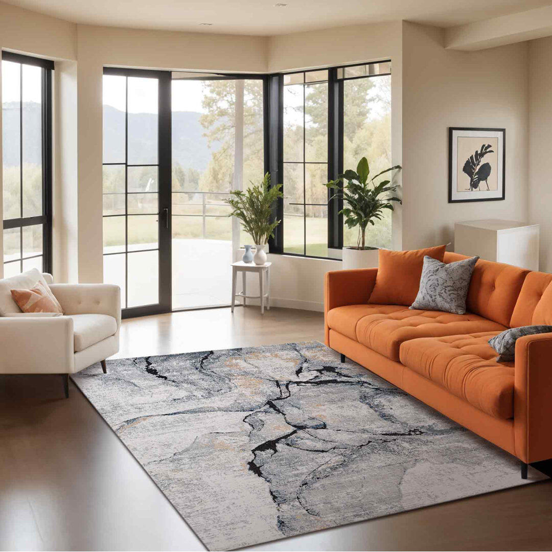 Wade Logan Palig Oriental Area Rug Silver;Black;Blue;Gray Rectangle 140 x 200 cm