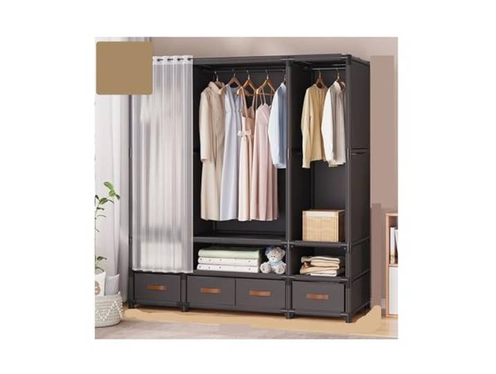 MCLIUJIA Mobiler Kleiderschrank Kleiderschrank, Freistehender Kleiderständer, Moderner, Abnehmbar Schneller und einfacher Aufbau(Black)