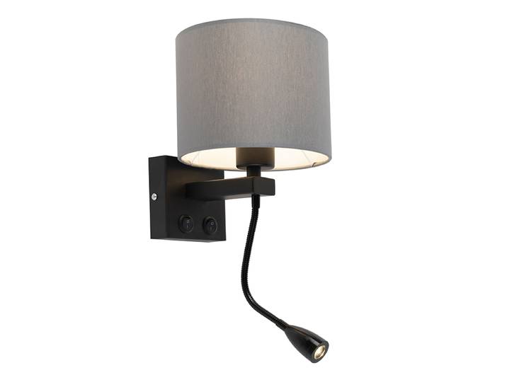 Applique murale moderne noire avec abat-jour gris - Brescia